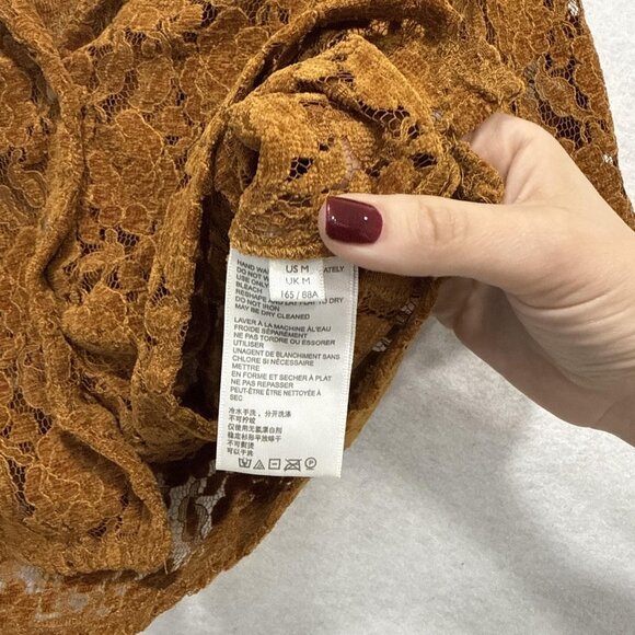 Urban Outfitters Shirt Womens Medium Brown Lace Cropped Button Short Sleeve - Picture 6 of 10